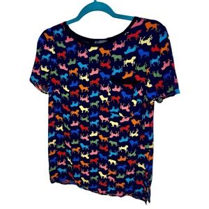 Maeve Anthropologie Dark Blue Horse Lion Print Short Sleeve Top Size 6 Novelty